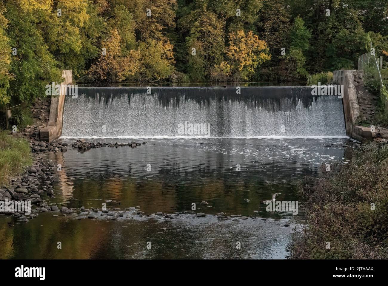 Kost Dam on the Sunrise River at Kost Dam County Park in late summer in