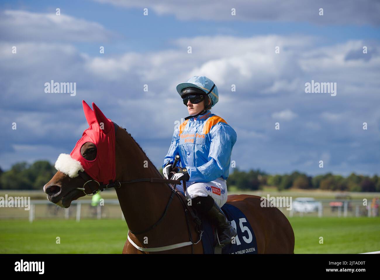 Jockey Hollie Doyle riding The Platinum Queen at York Races Ebor Festival. Stock Photo