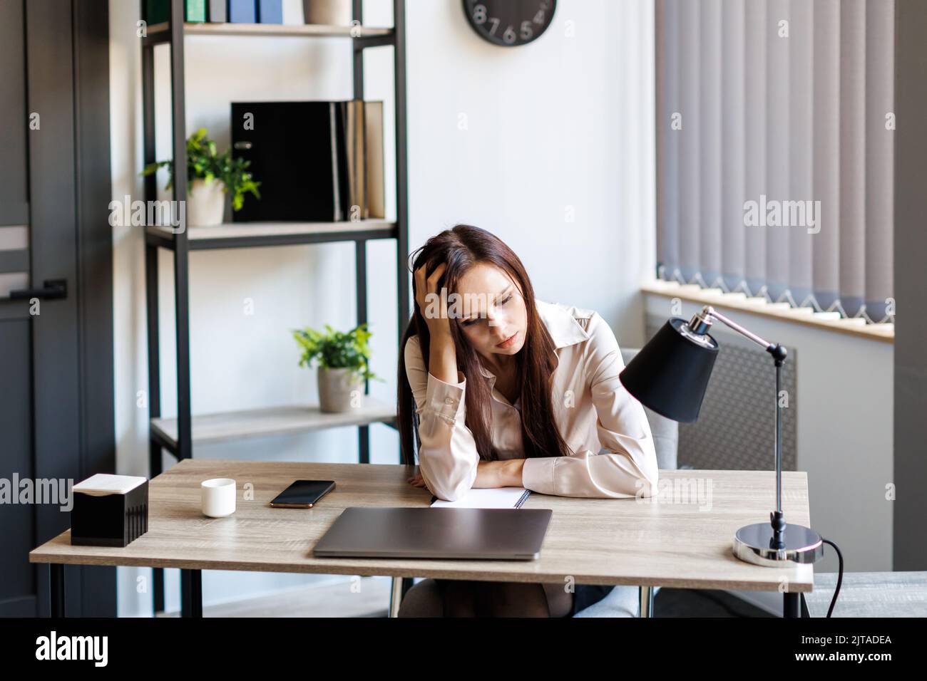 Sad Woman Sitting Desk Image & Photo (Free Trial)