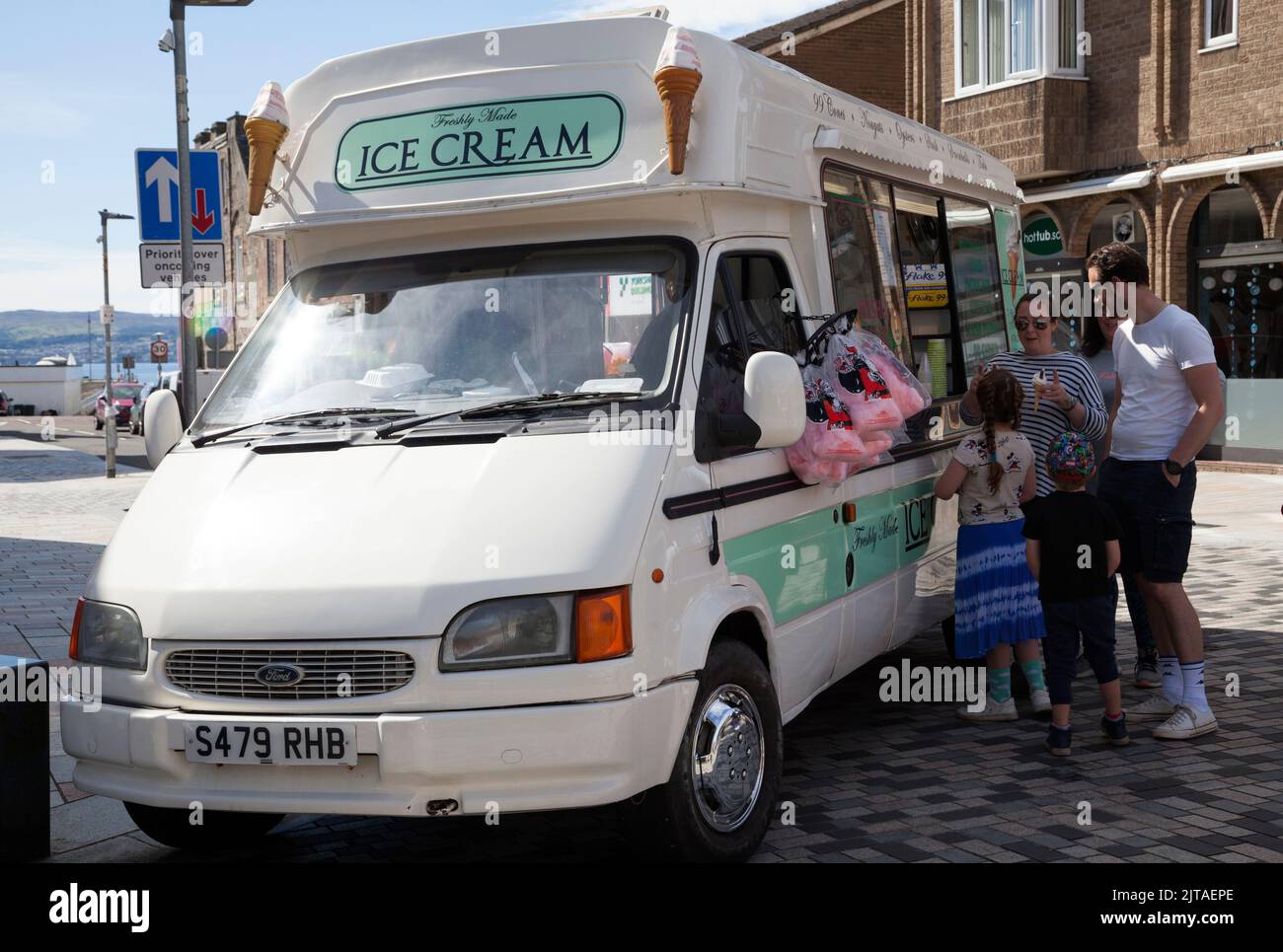 Ford van selling icecream in Colquhoun Square, Helensburgh, Scotland Stock Photo