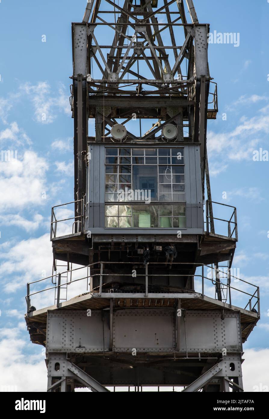 Old cargo crane which resembles a huge metal robot at Bristol docks, England Stock Photo