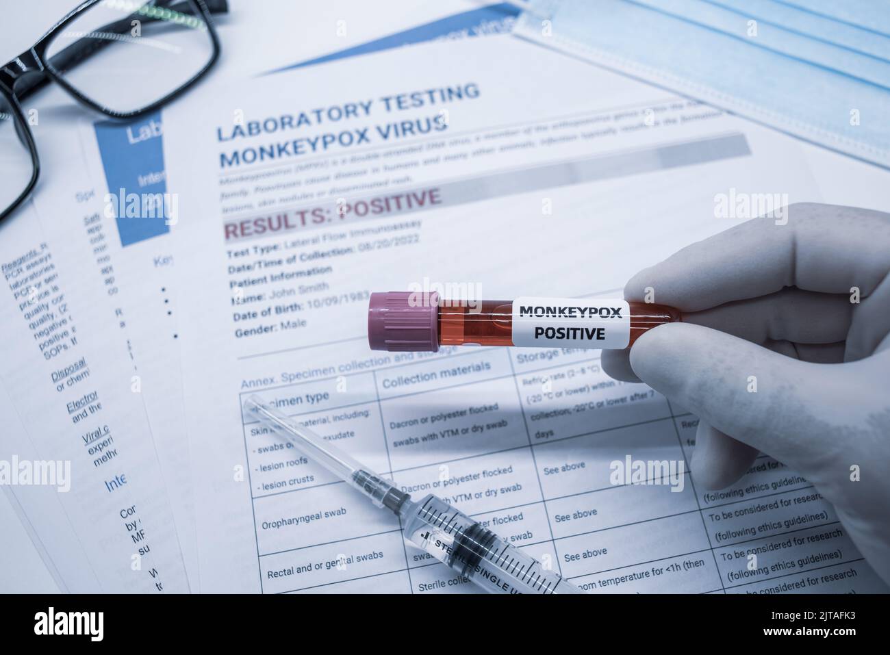 Blood collection tubes and data sheet on monkeypox test positive