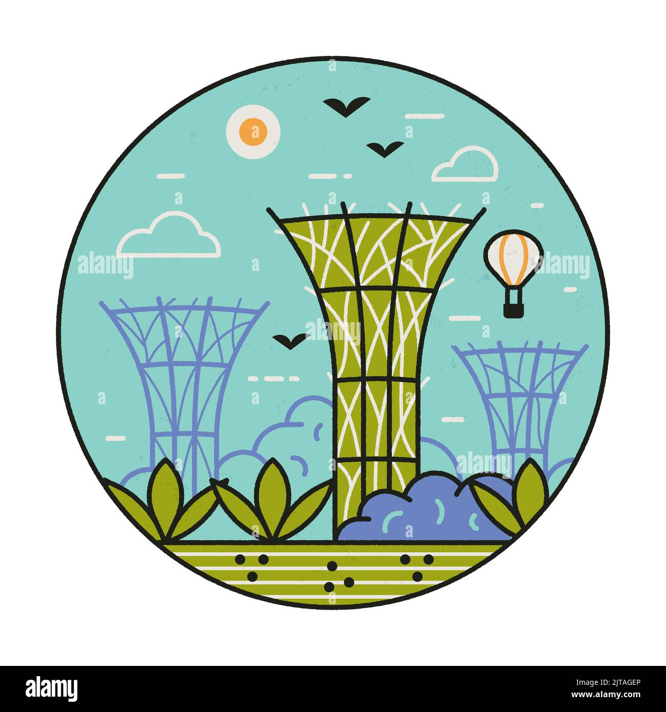 Singapore Gardens by the Bay line Circle Icon Stock Vector