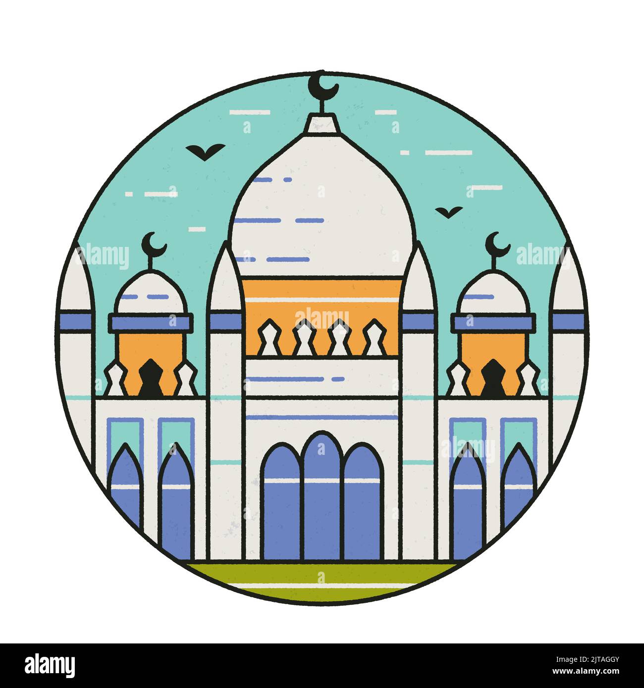 Muslim Mosque Center Circle Icon in Line Art Stock Vector