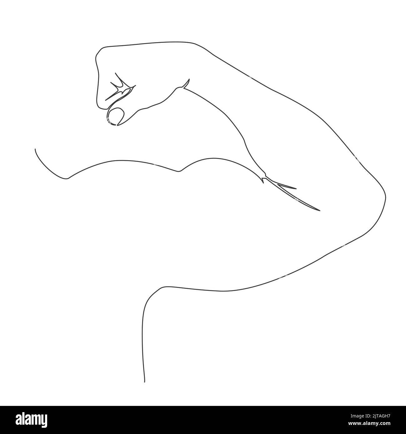 single line drawing of strong arm muscle flexing, line art vector illustration Stock Vector