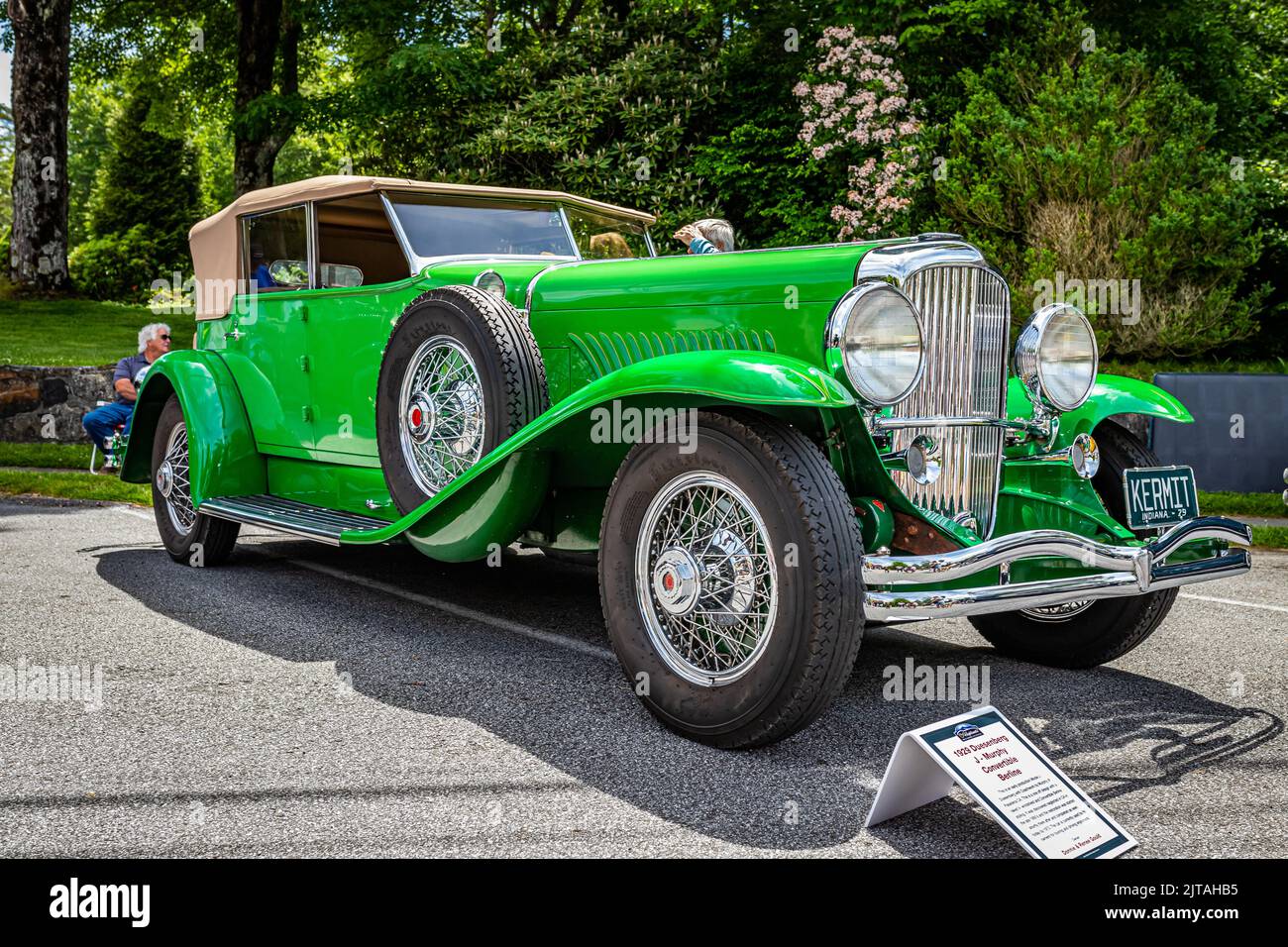 Highlands, NC June 11, 2022 Low perspective front corner view of a 1929 Duesenberg JMurphy