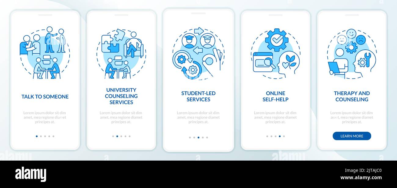 Help student with mental illness blue onboarding mobile app screen ...