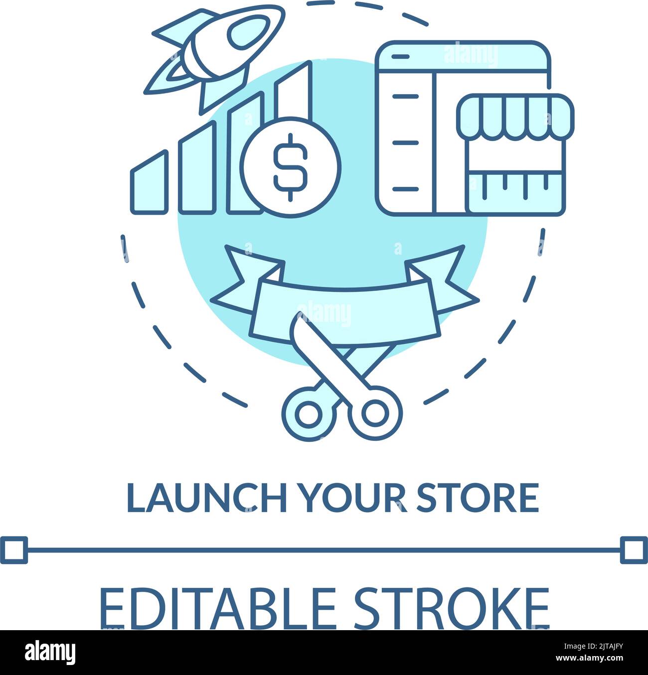 Launch your store turquoise concept icon Stock Vector