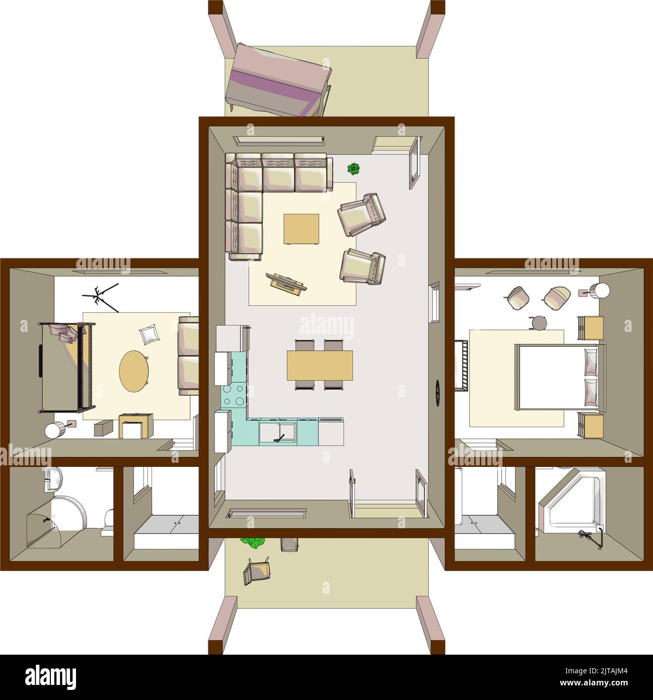 Architectural 3D Floor Plan For Two Bedrooms Home Stock Vector Image ...