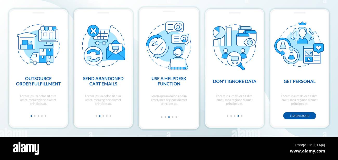 Online store management tips blue onboarding mobile app screen Stock ...