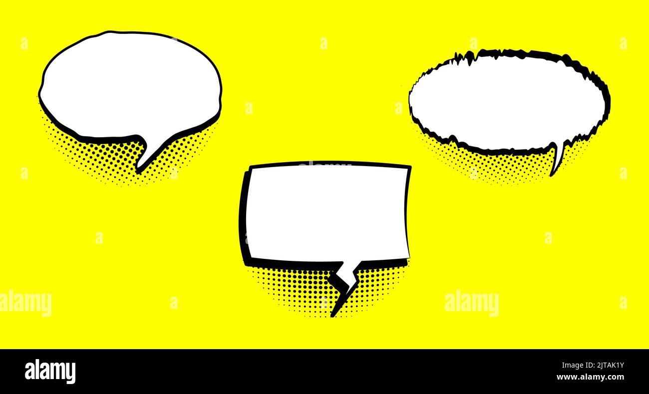 Set of empty hand drawn comic speech bubbles with halftone shadows. Pop art style. Vector illustration Stock Vector