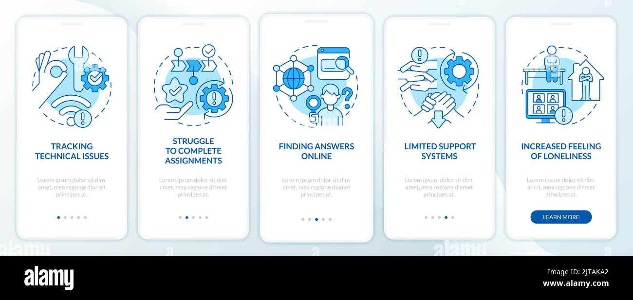 Coping with online learning stress blue onboarding mobile app screen ...