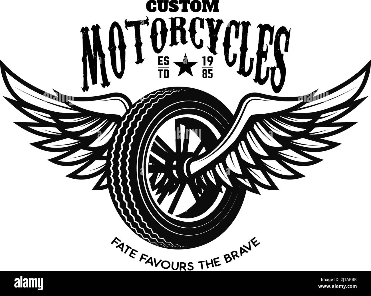 Custom motorcycles.Tshirt print template with winged wheel. Vector
