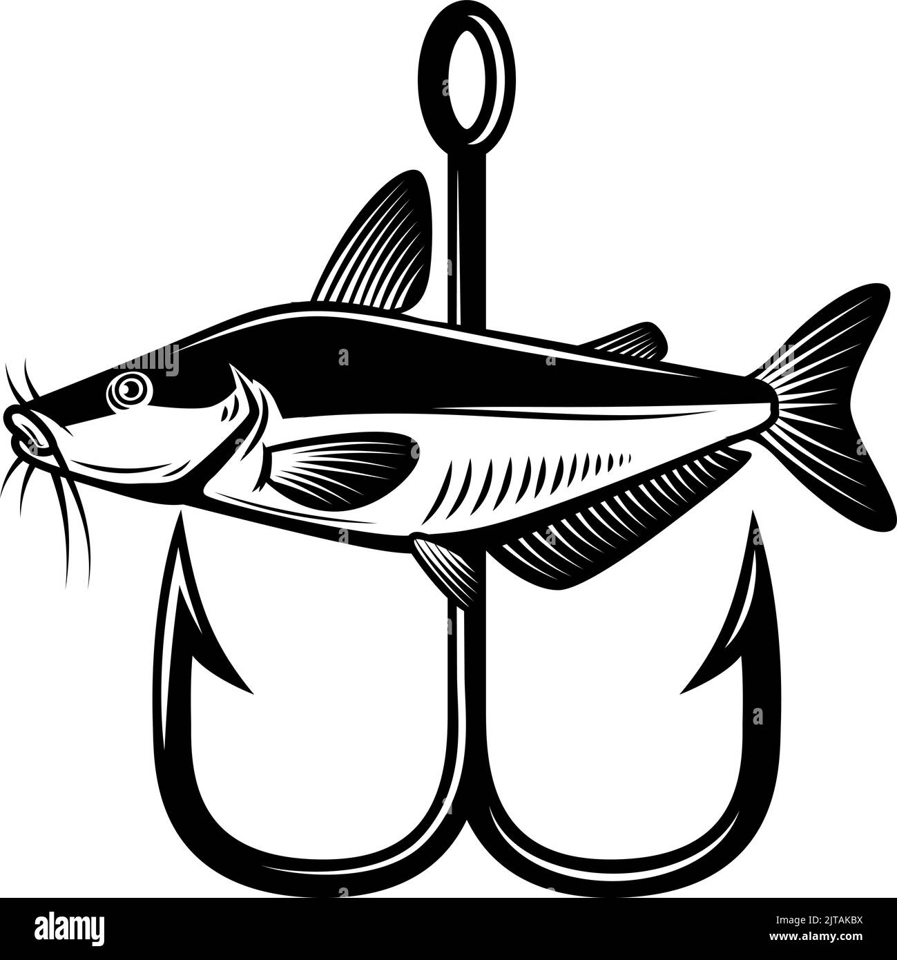 Catfish and fishing hook. Design element for emblem, sign, badge, logo.  Vector illustration Stock Vector Image & Art - Alamy