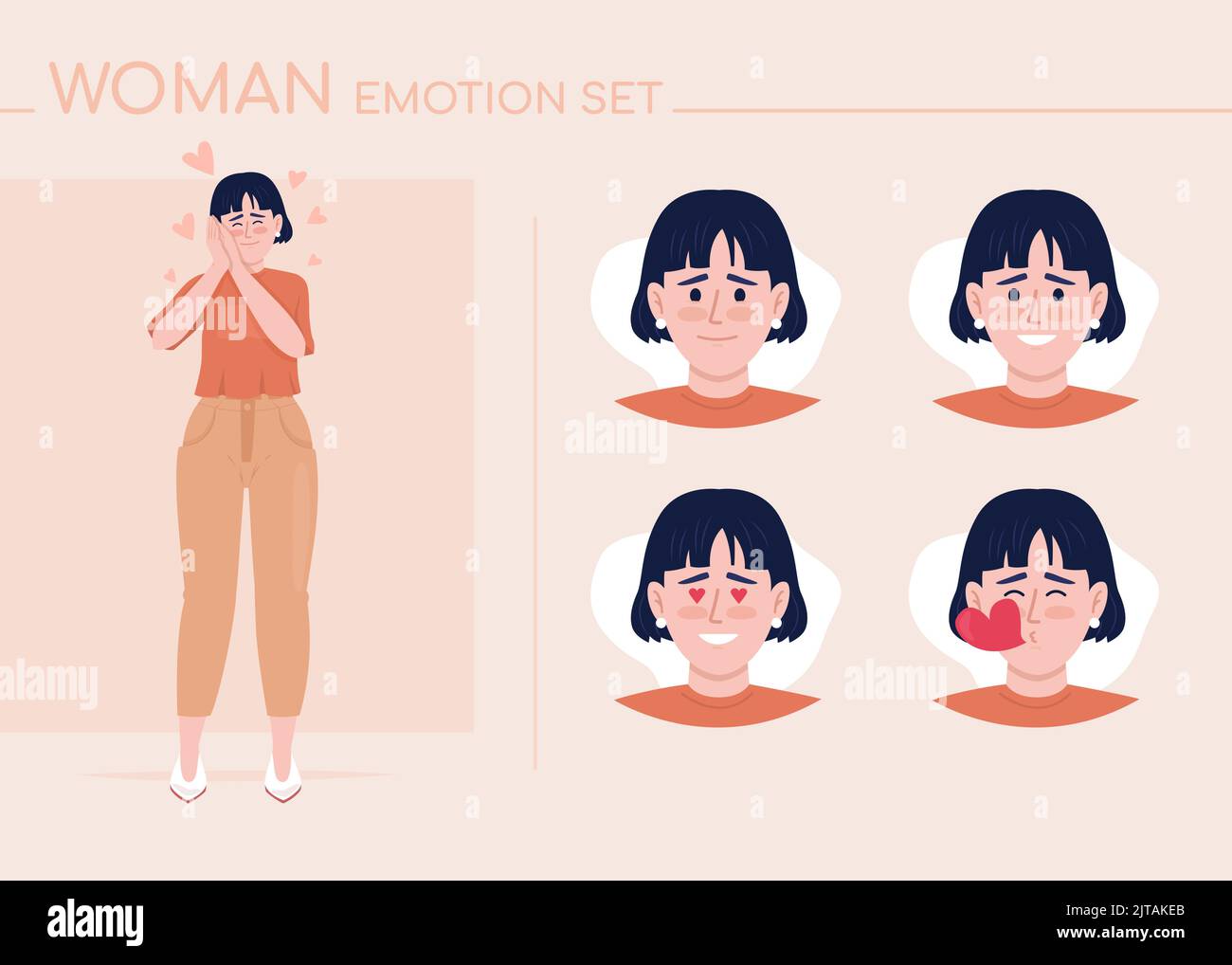Young woman in love semi flat color character emotions set Stock Vector ...