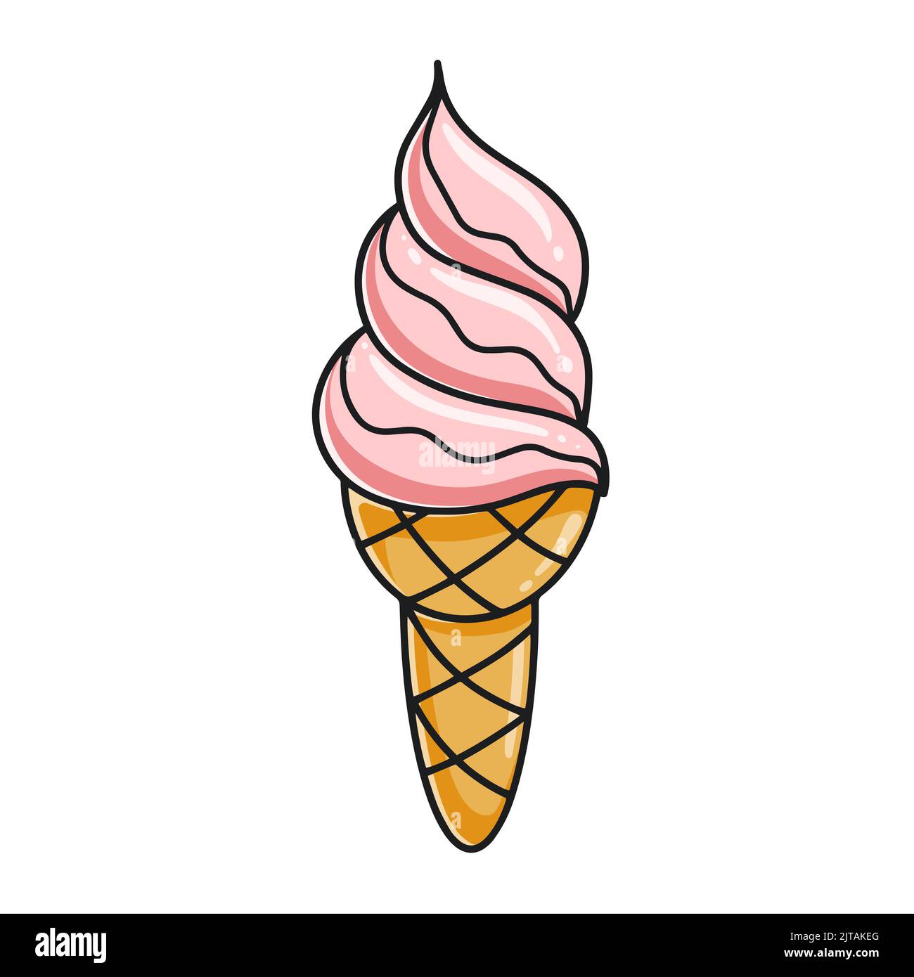Pink ice cream with curl in waffle cup Stock Vector Image & Art - Alamy