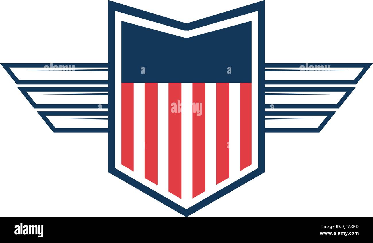 Emblem template with american flag and wings. Design element for emblem