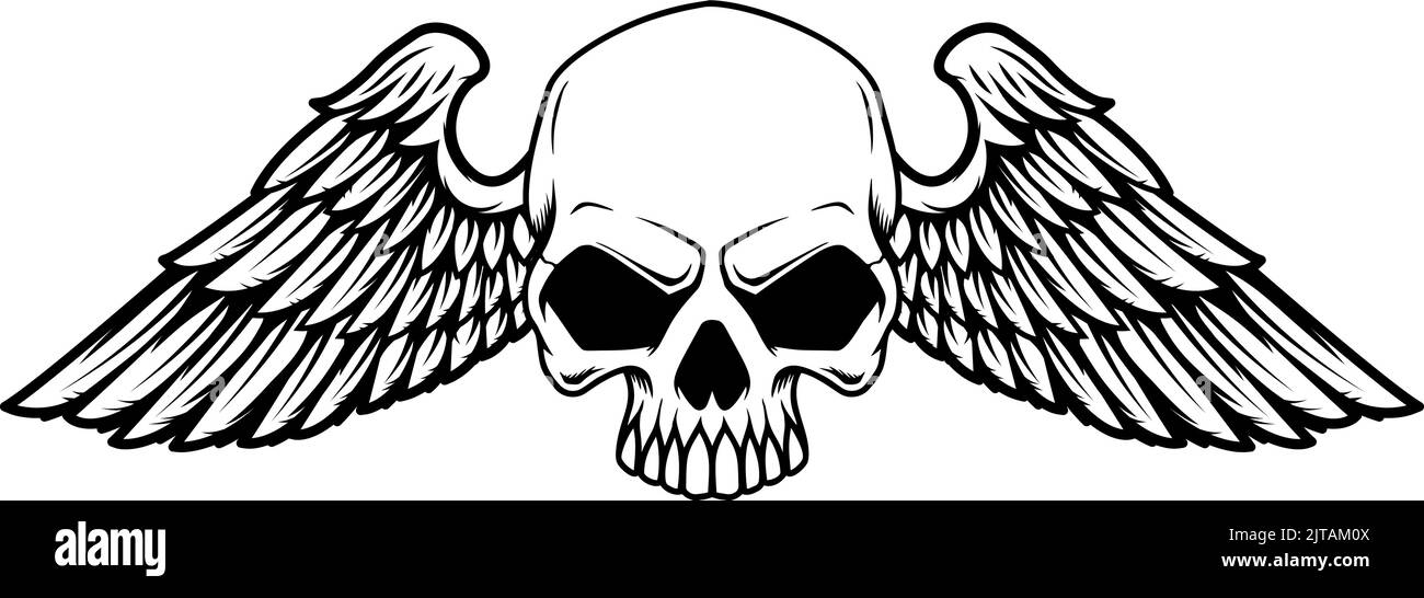 Winged skull . Design element for emblem, sign, badge, logo. Vector illustration Stock Vector