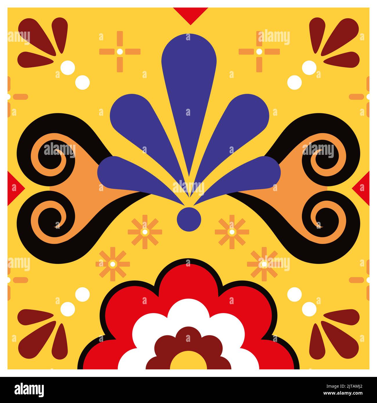Mexican seamless vector pattern - single tile decor inspired by folk art from Mexico with flowers and decorative design Stock Vector