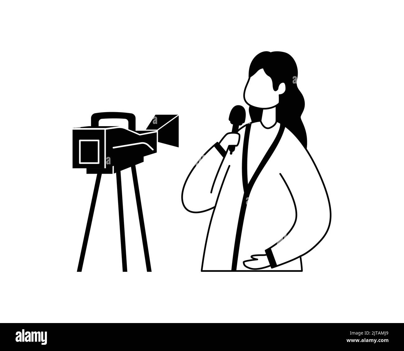 Vector illustration of a female correspondent recording a report on a