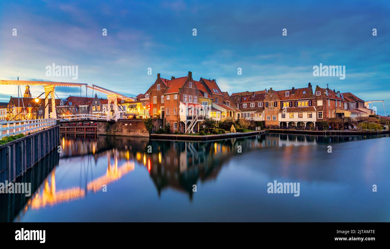 Enkhuizen is a historic city in the province of North Holland. This is the waterfront with typical dutch architecture. Stock Photo