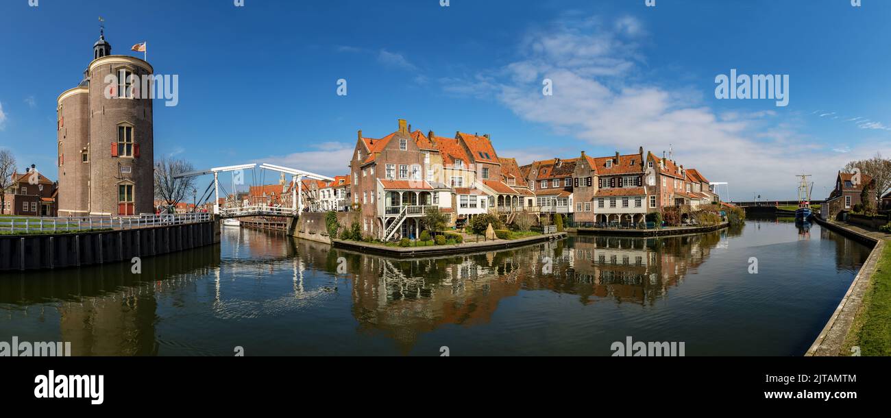 Enkhuizen is a historic city in the province of North Holland. This is the waterfront with typical Dutch architecture. Stock Photo
