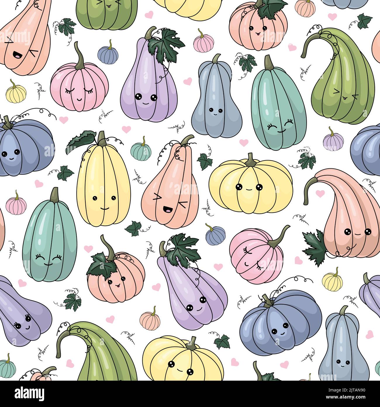 Halloween vector seamless pattern with Kawaii Cute Pumpkin. Childish ...