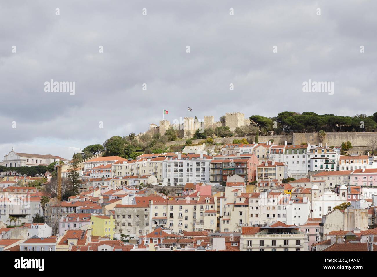 View over the Baixa district on the castle hill, Lisbon, Portugal Stock Photo