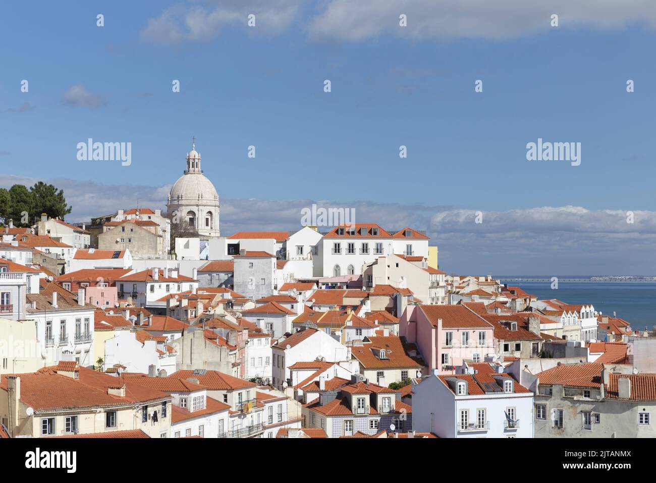 View across the Alfama district to Santa Engracia church, Lisbon, Portugal Stock Photo