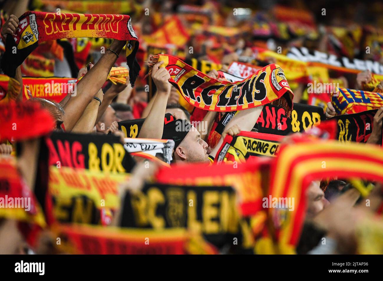 ILLUSTRATION supporters LENS during the French championship soccer, Ligue 1  Uber Eats, Day 17, between RC LENS and PSG.at Bollaert-Delelis Stadium in  Lens, France, on December 4, Photo By Loic Baratoux/ABACAPRESS.COM Stock
