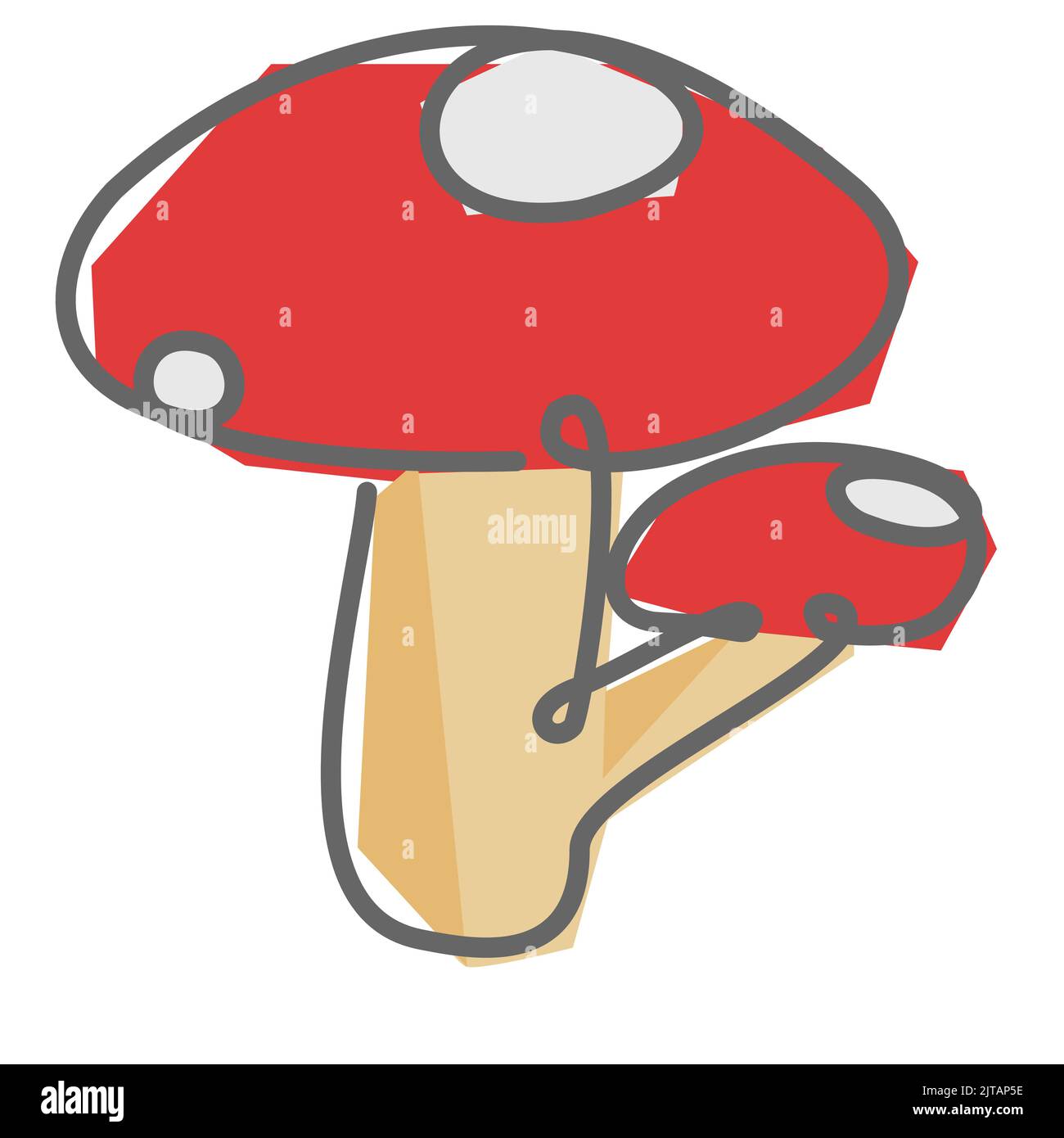 Single continuous line drawing of a red mushroom. Simple colored line drawing cartoon style design vector illustration for nature or plant icon and co Stock Vector