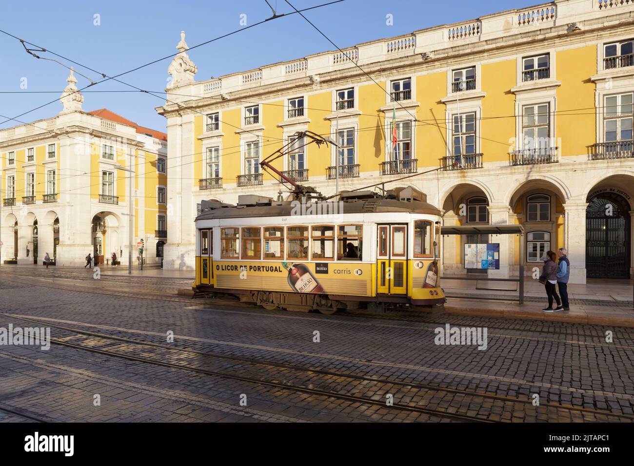 Tram at Praca do Comercio,  Lisbon, Portugal Stock Photo
