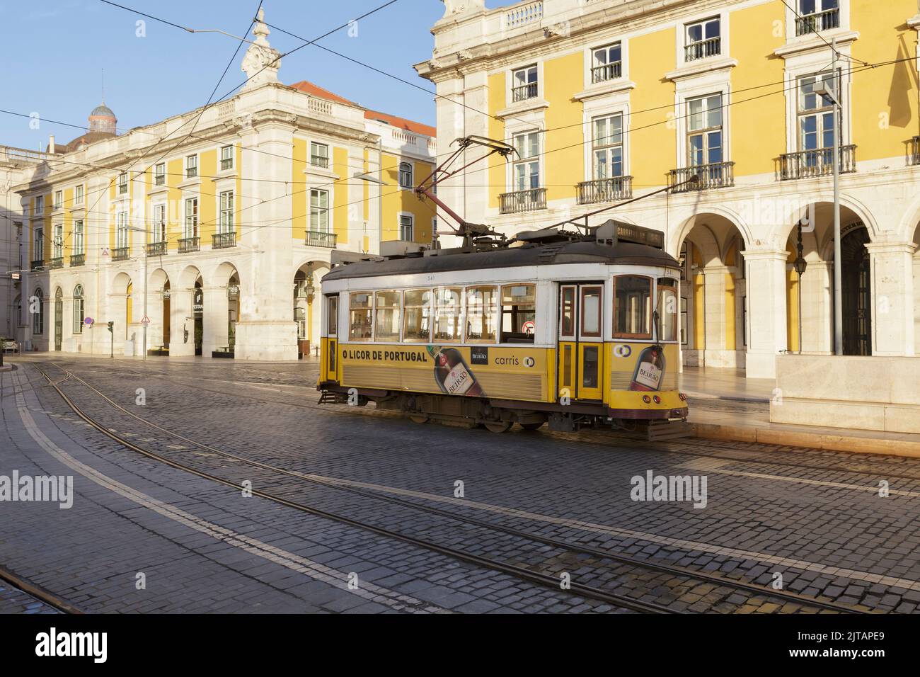 Tram at Praca do Comercio,  Lisbon, Portugal Stock Photo