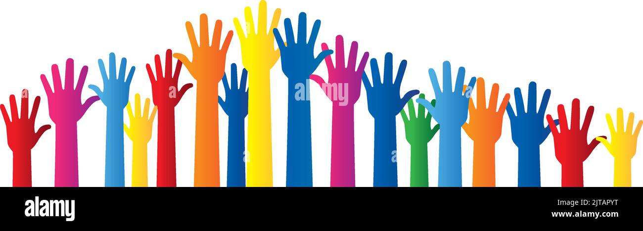 Several colorful hands on the white background Stock Vector