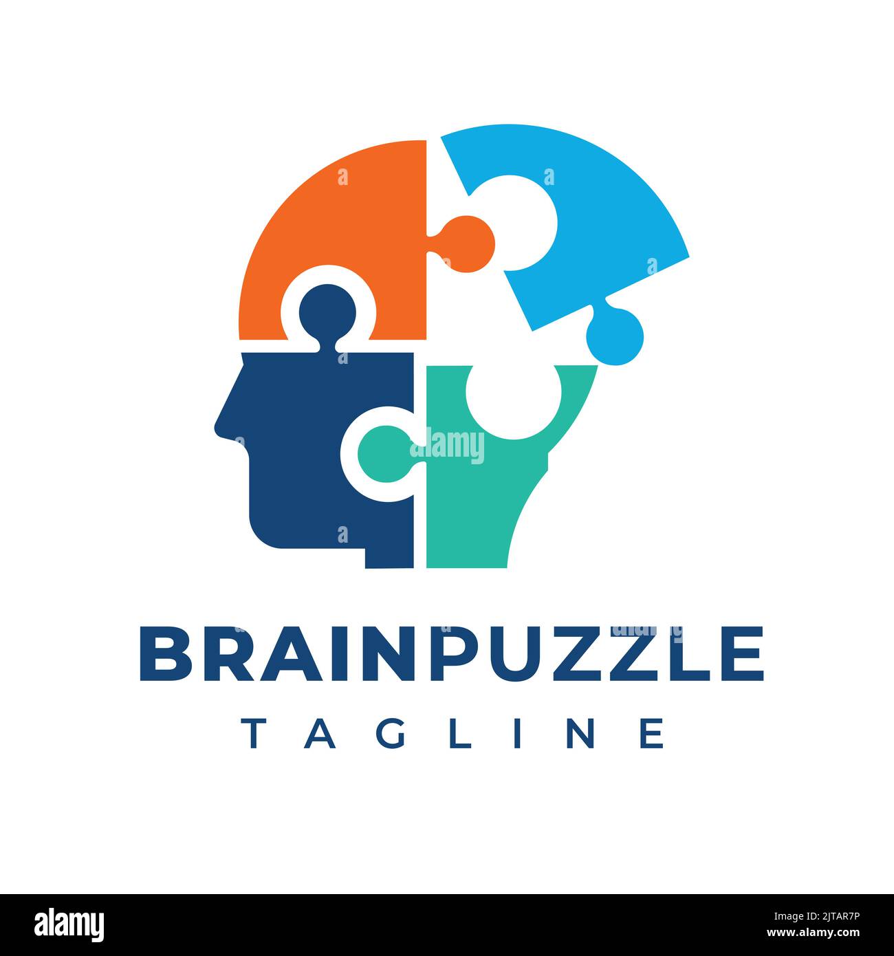 Human face brain intelligence colored puzzle illustration, symbol, template, vector design icon Stock Vector