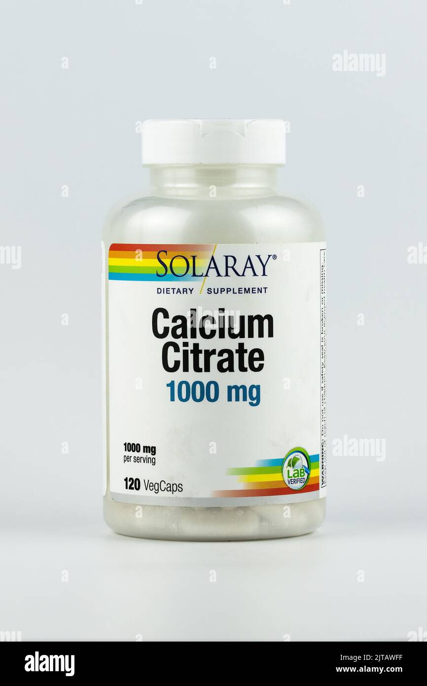 calcium citrate editorial. dietary supplement in the jar Stock Photo