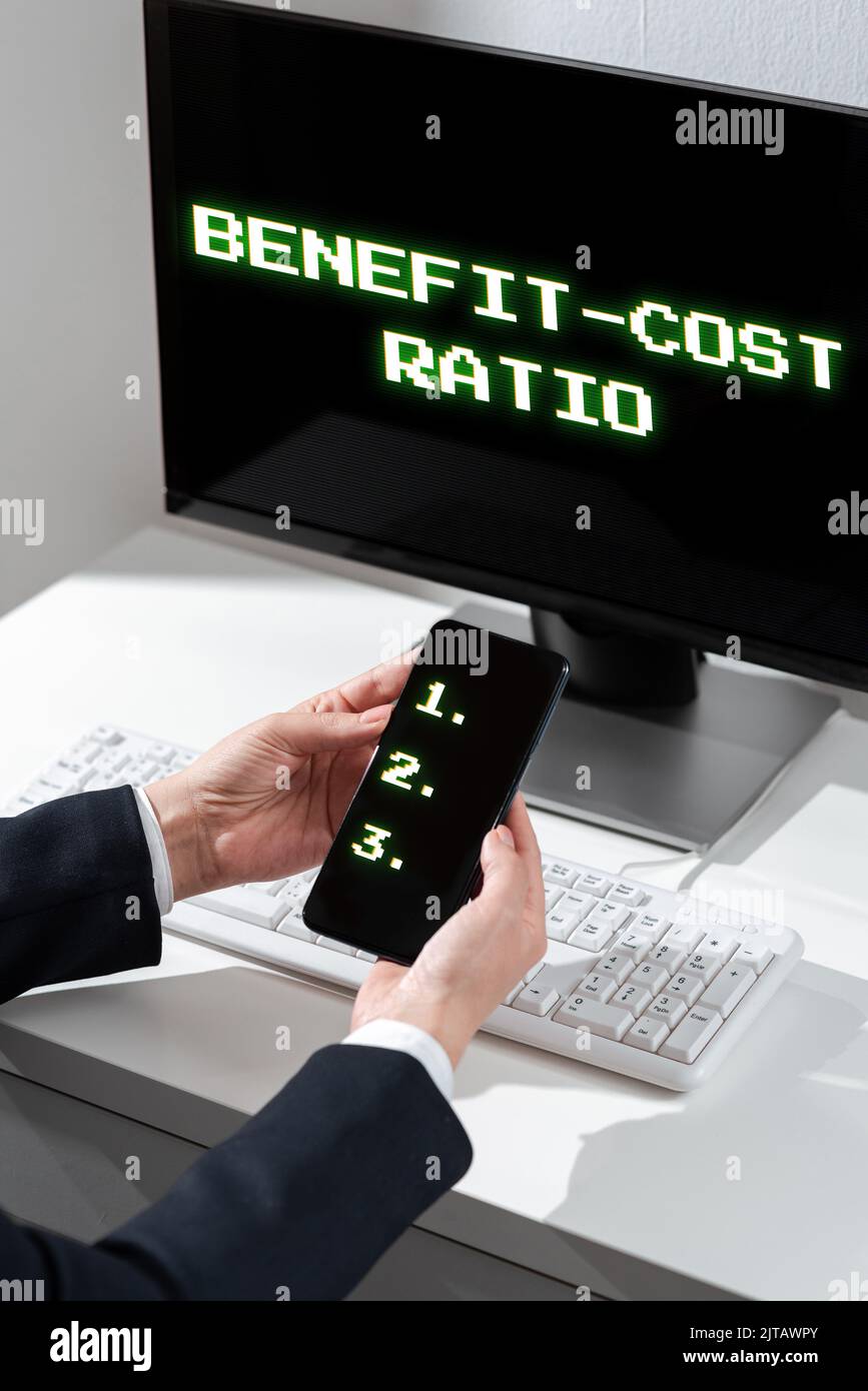 Handwriting text Benefit Cost Ratio. Concept meaning Relationship