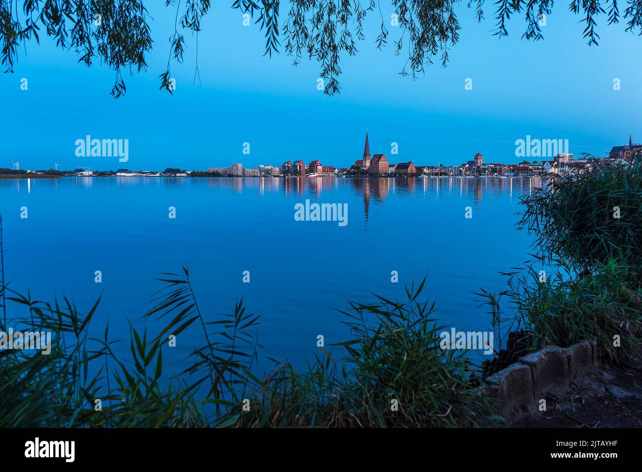 View over the river Warnow to the city Rostock, Germany. Stock Photo