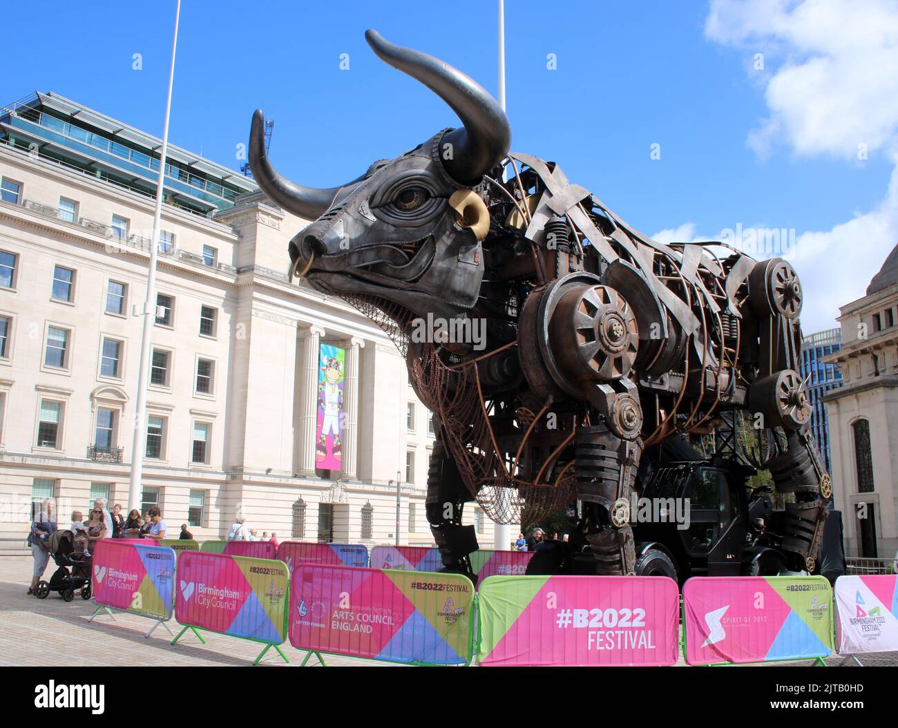 Giant mechanical bull that was built for the Commonwealth Games in Birmingham in 2022 and now stands as a tourist attraction in Centenary Square. Stock Photo