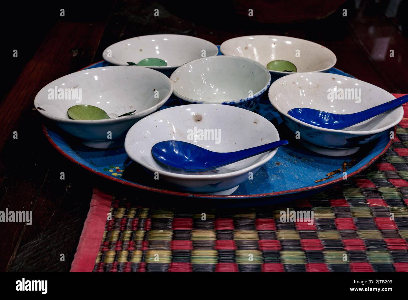 Variety and types of utensils for simple cooking of Asian families in the past. Traditional Asia