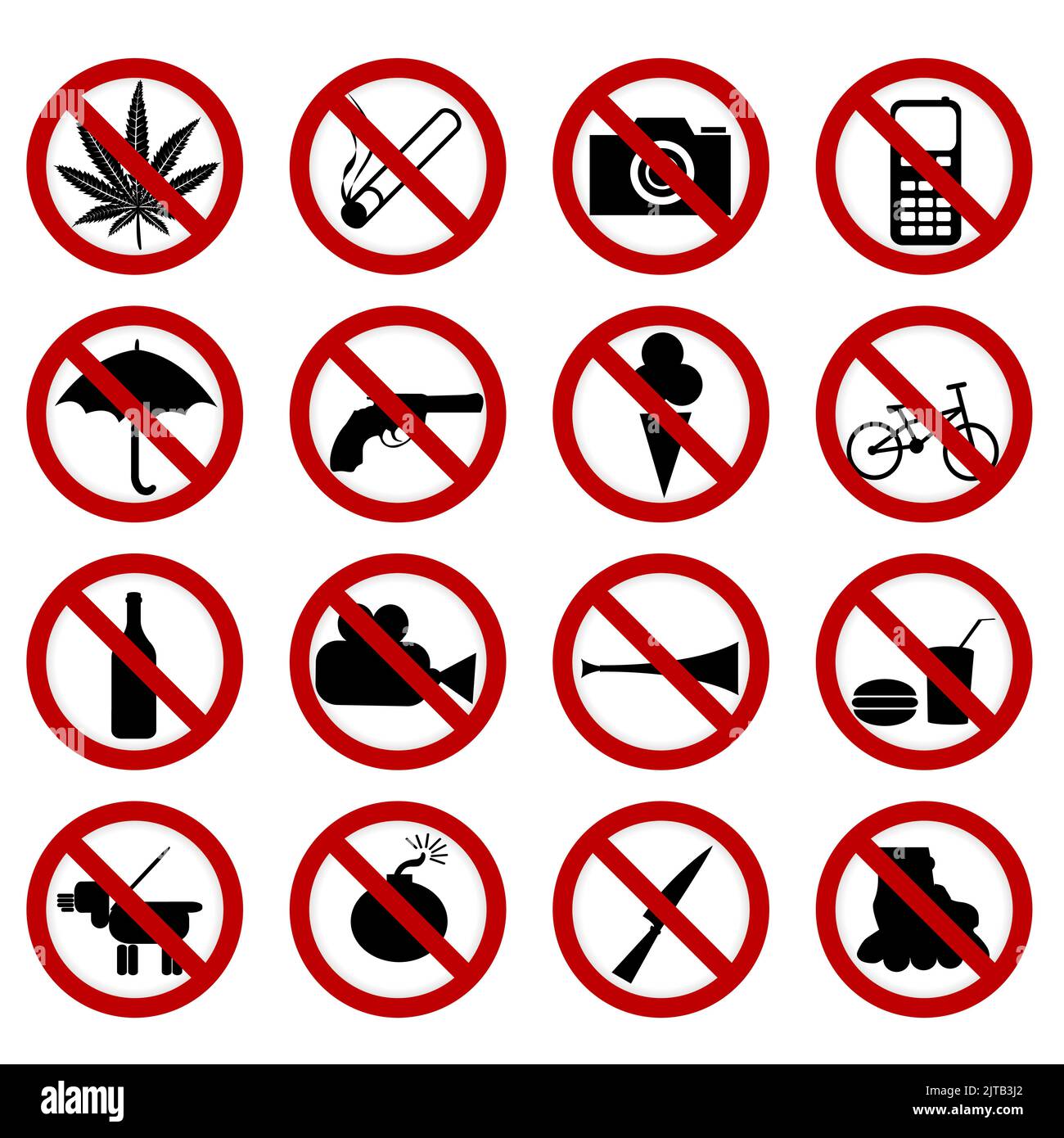Set of prohibition signs for public events on white background Stock Vector