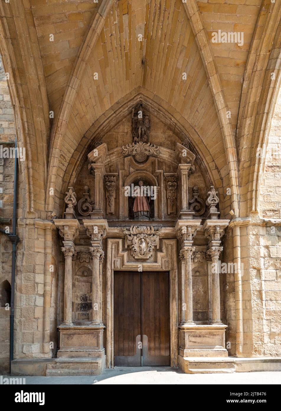 Portico of San Vicente church. San Sebastian, Spain. Stock Photo