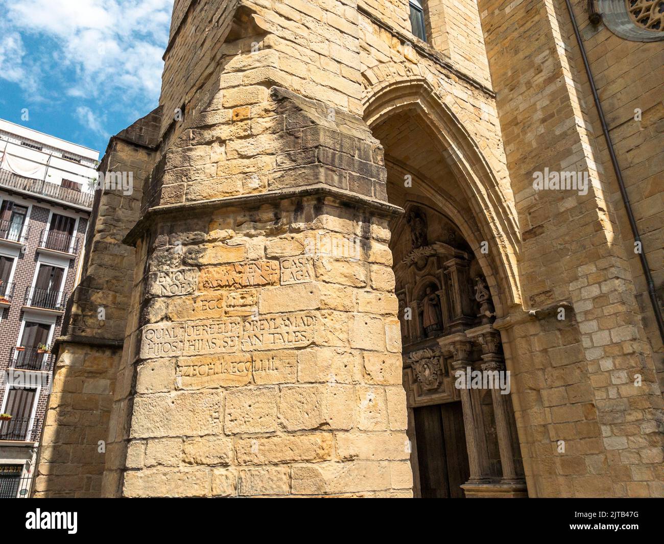 Portico detail of San Vicente church. San Sebastian, Spain. Stock Photo