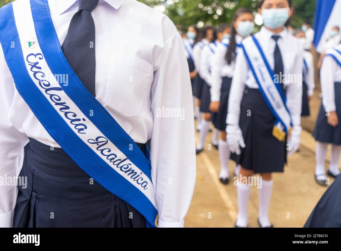 Unrecognizable Latin American teenagers students of academic excellence wearing uniform Stock Photo