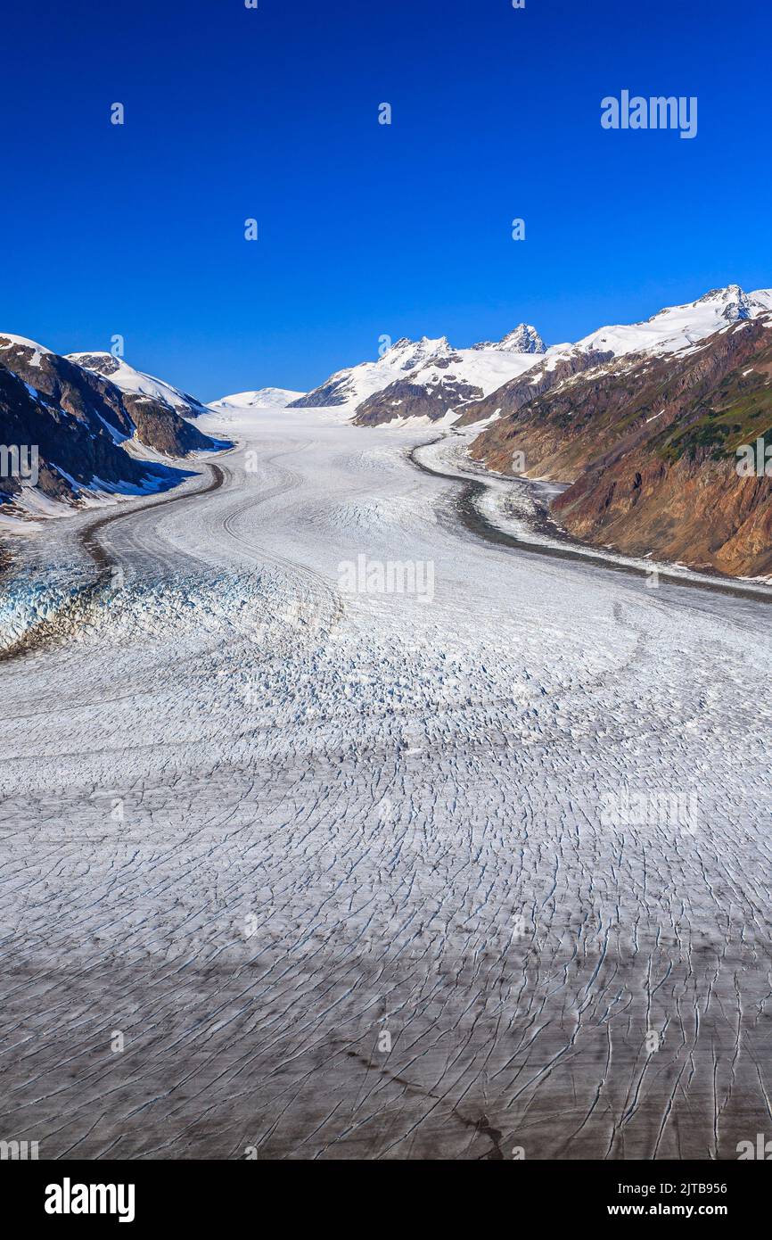 The Salmon Glacier flows down from peaks of the Boundary Ranges in northestern British Columbia. Stock Photo