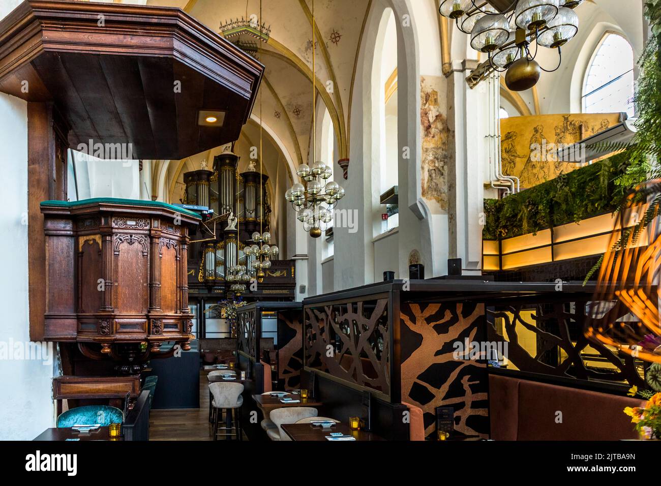 The Japanese restaurant Blue Sakura in the former Betlehem church of Zwolle, Netherlands Stock