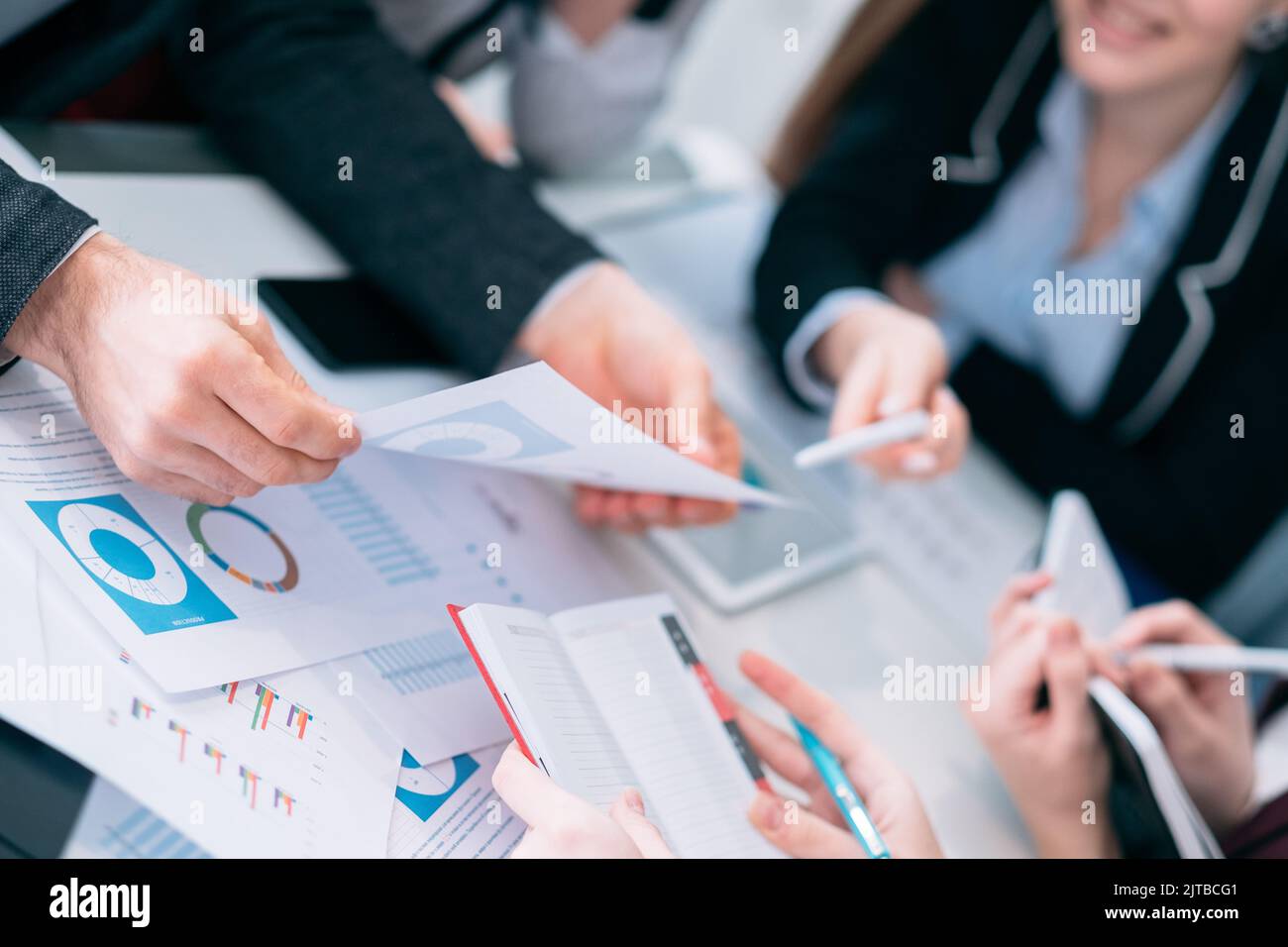 sale analysis business meeting discussion team Stock Photo