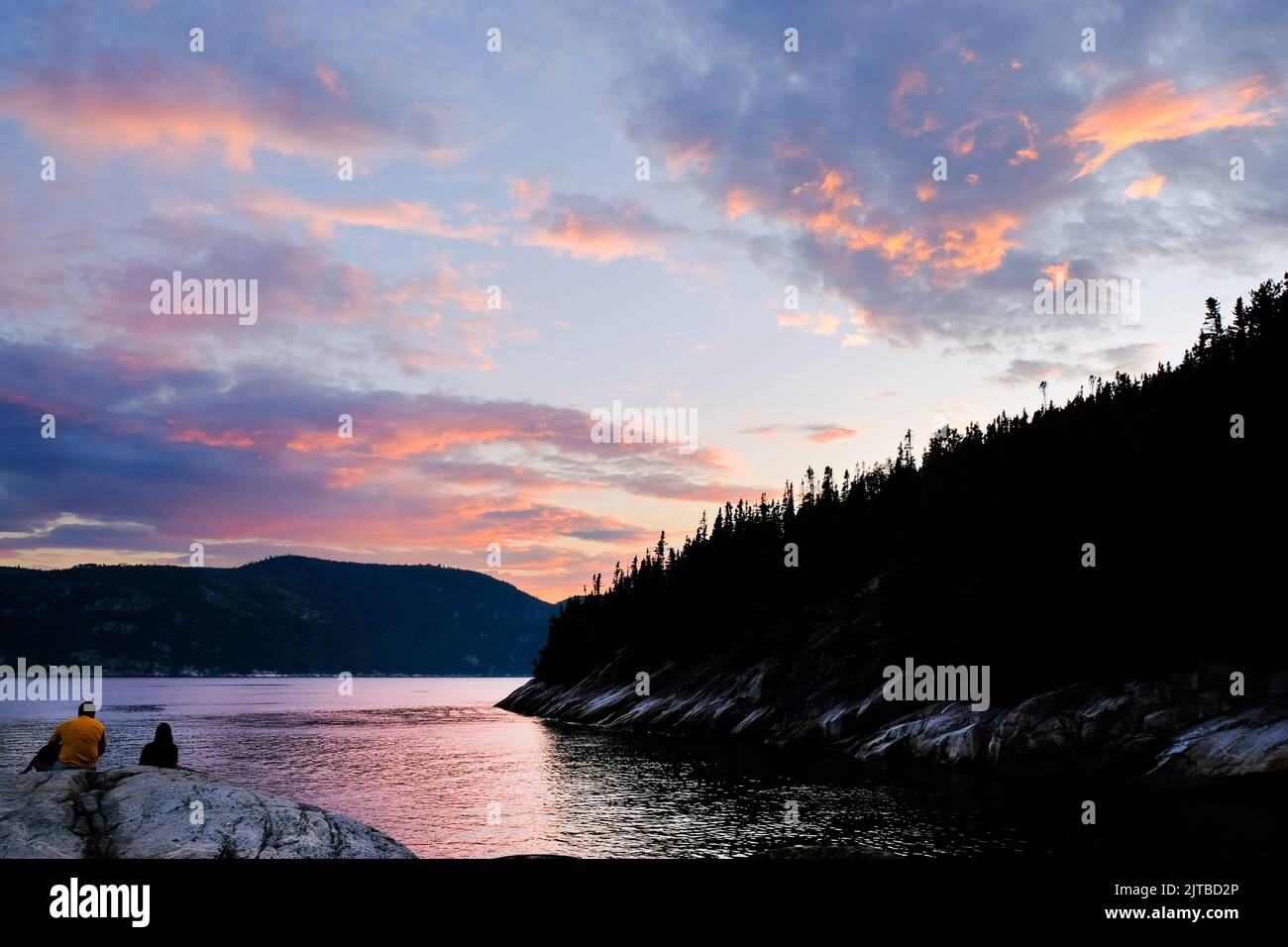 Evening view of the Saguenay Fjord, Saguenay River, near Tadoussac, Quebec, Canada. Stock Photo