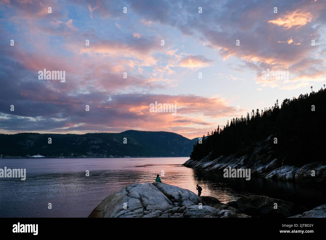 Evening view of the Saguenay Fjord, Saguenay River, near Tadoussac, Quebec, Canada. Stock Photo