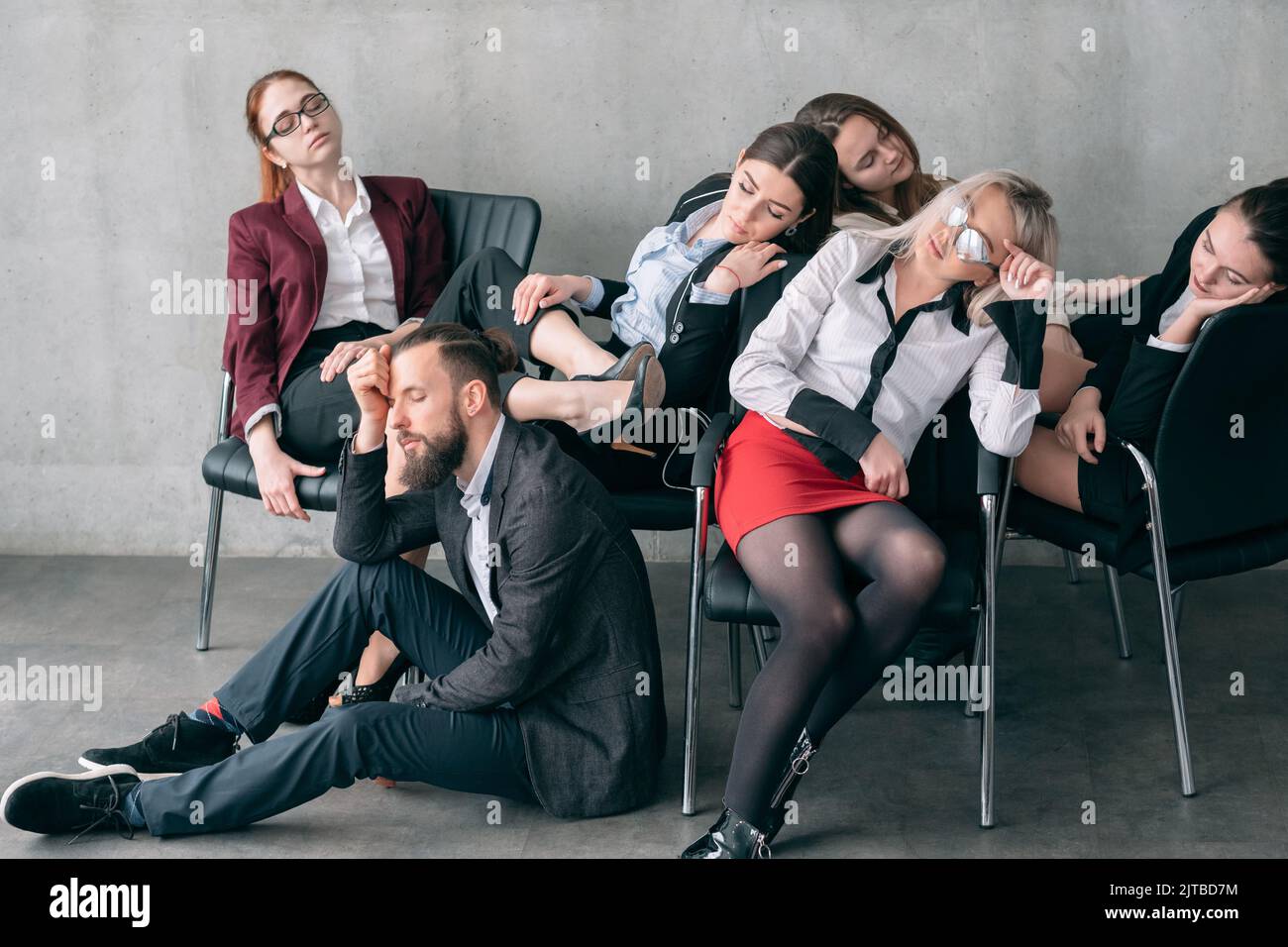 annual audit overworking fatigue managers sleep Stock Photo